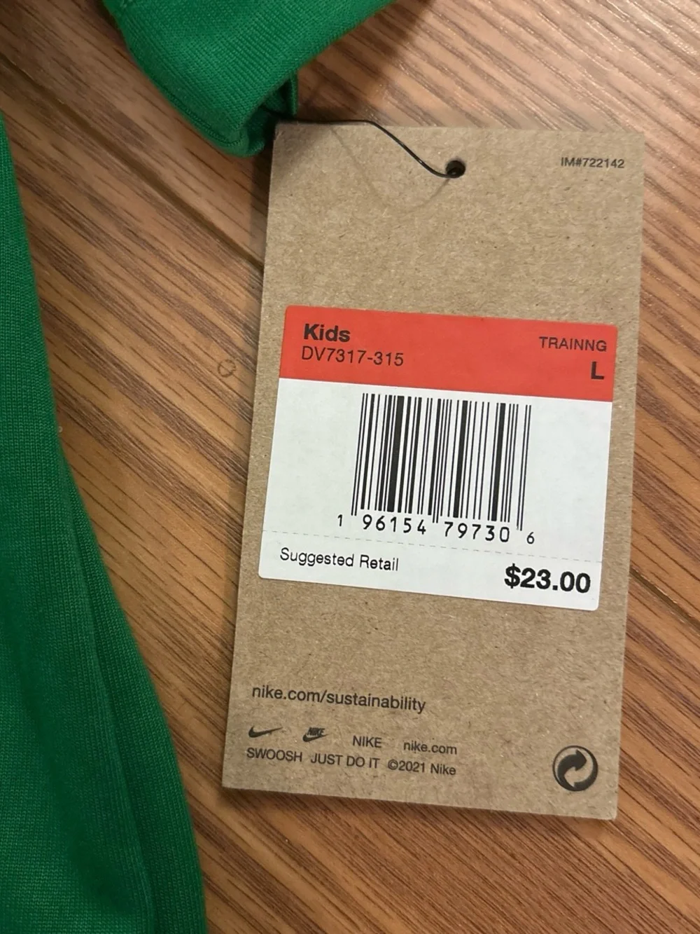 Nike Kids Green Training Tee with Silver Swoosh